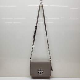 Tory Burch Britten Combo Crossbody Clutch Bag in French Gray Leather Silver