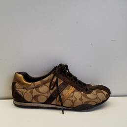 COACH Katelyn Tan Brown Signature Print Canvas Lace Up Sneakers Size 7 M