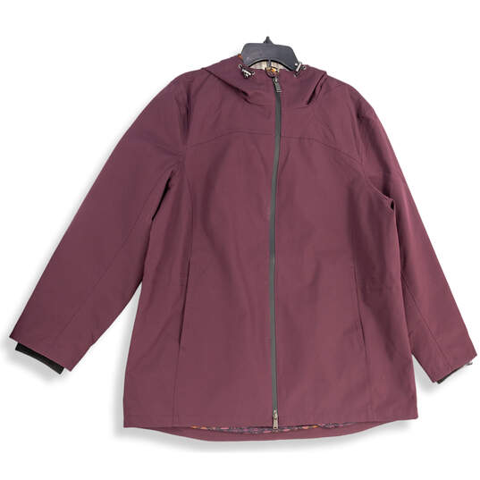 Womens Purple Long Sleeve Welt Pocket Full-Zip Windbreaker Jacket Size XL image number 1
