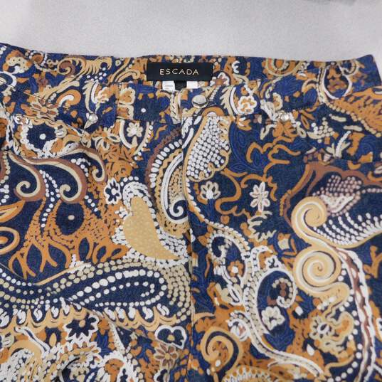 Escada Paisley Brown Printed Denim Straight Leg Women's Pants Size 38 with COA image number 15