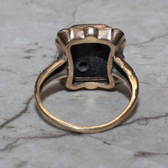Vintage 9K Yellow & White Gold White Sapphire Accent Onyx Eastern Star Ring Size 5.5 - 3.2g image number 4