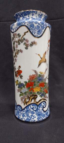 Asian Inspired Painted Crane Porcelain Vase