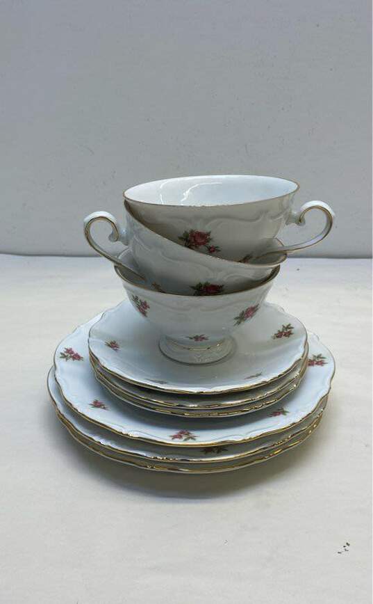 3 Bavaria West Germany Elfenbein Rose Patten Tea Cup Saucer Plate Set image number 4