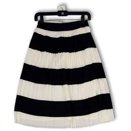 Womens White Black Striped Elastic Waist Pleated Back Zip A-Line Skirt Size 00P