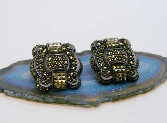 Judith Jack Sterling Silver Marcasite Art Deco Style Omega Clip Earrings 15.2g image number 1
