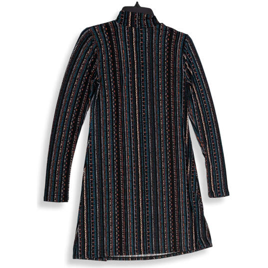 Womens Blue Pink Striped Mock Neck Long Sleeve Shift Dress Size XS image number 2