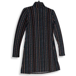 Womens Blue Pink Striped Mock Neck Long Sleeve Shift Dress Size XS alternative image