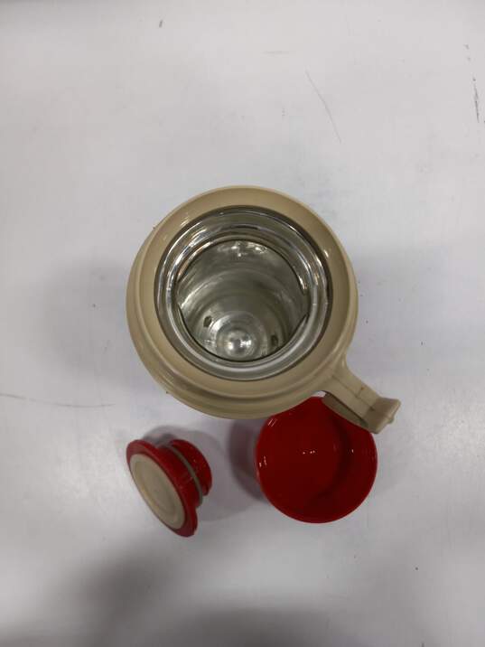 Vintage Thermos Vacuum Flask Water Bottle Beige & Red Model  6402 image number 3