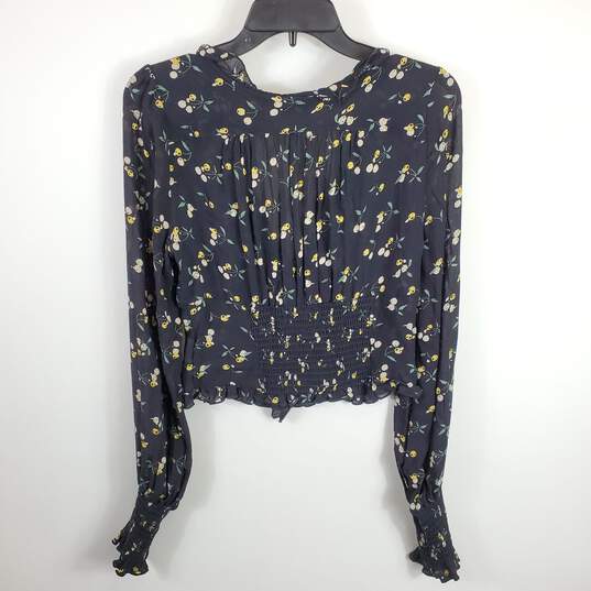 Free People Women Black Floral Ruffle Blouse XS image number 2