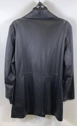 Vera Pelle Womens Blue Leather Long Sleeve Pockets Collared Coat Jacket Size 48 alternative image