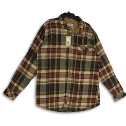 NWT Mens Multicolor Plaid Buck Camp Flannel Long Sleeve Button-Up Shirt Size XLT