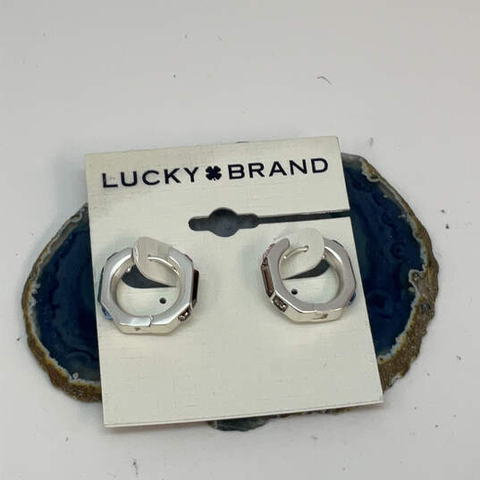 Designer Lucky Brand Silver-Tone Multicolor Crystal Cut Stone Hoop Earrings image number 1