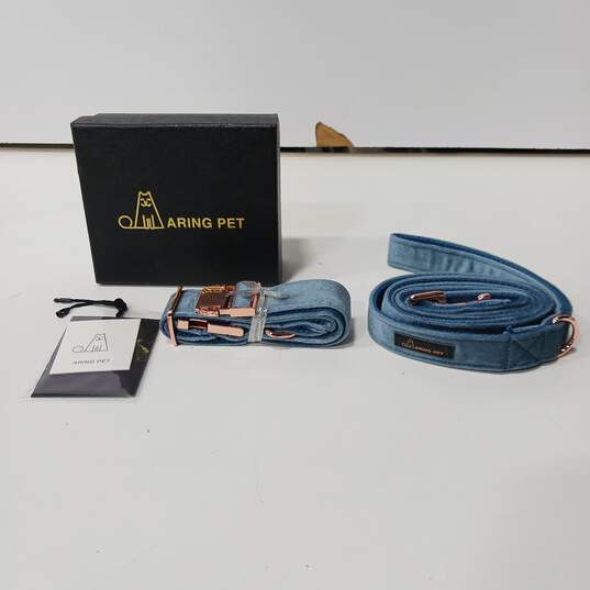 Aring Pet Blue Velvet Leash & Collar Set IOB image number 1