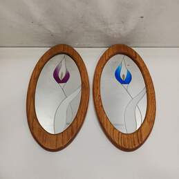 Pair Of Vintage Oval Frosted Glass Mirrors