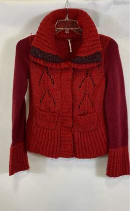 Free People Womens Red Long Sleeves Chunky Knit Cardigan Sweater Size Large