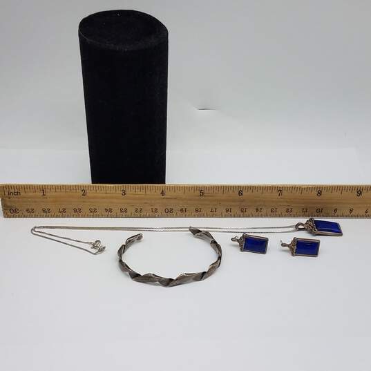 Sterling Lapis Earring Pendant 18" Necklace 5" Cuff Bracelet Bundle 3pcs 24.4g image number 7