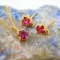 14K Yellow Gold Ruby & Diamond Accent Necklace & Stud Earrings Set 1.9g image number 1