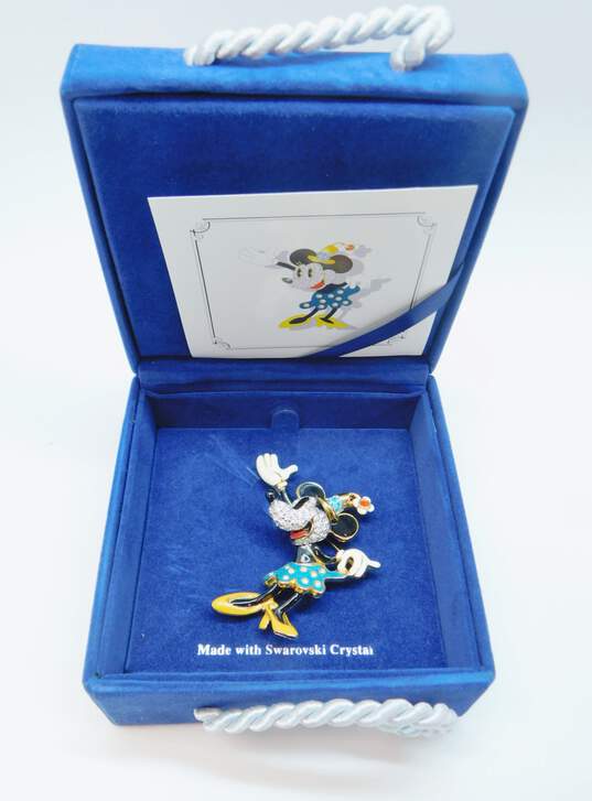 Collectible Disney Limited Edition Minnie Mouse Swarovski Crystal & Enamel Brooch In Original Box 117.8g image number 1