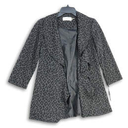 NWT Womens Black Grey Animal Print Long Sleeve Open Front Jacket Size 4