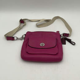 Womens Pink Leather Zipper Inner Pockets Adjustable Strap Crossbody Bag