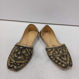 Golden Embroidered Ladies Slip On Shoes Size 8