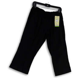 NWT Womens Black Pleated Front Elastic Waist Cropped Pants Size Large