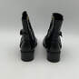 Womens Black Leather Almond Toe Buckle Block Heel Riding Boots Size 6 image number 4