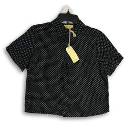 NWT Love Notes Womens Black White Polka Dot Cropped Button-Up Shirt Size M