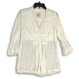 Calvin Klein Womens White Long Sleeve Button Front Blouse Top Size M