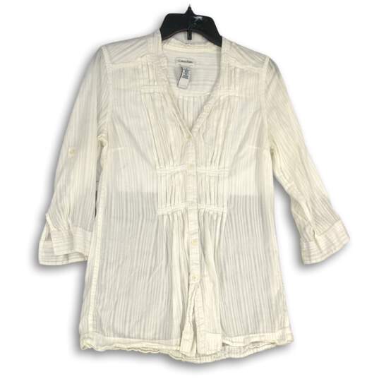 Calvin Klein Womens White Long Sleeve Button Front Blouse Top Size M image number 1