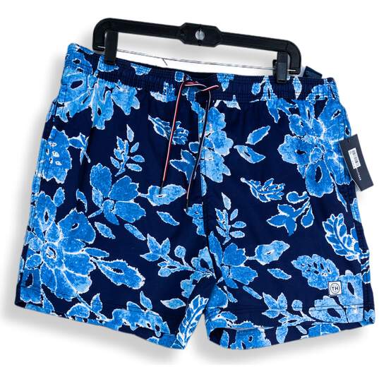 NWT Tommy Hilfiger Mens Navy Blue Floral Elastic Waist Swim Trunks Size XL image number 1
