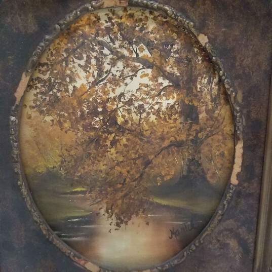 Martel - Golden Autumn Lake Tree Scene - Oil on Canvas Oil on canvas Signed. image number 3