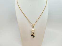 Vintage Robert Rose Goldtone Faux Pearls & Black Ball Ridged & Brushed Beaded Pendant Chain Necklace 19.1g