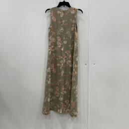 Womens Tan Floral Round Neck Sleeveless Back Zip Long Sheath Dress Size 6P alternative image
