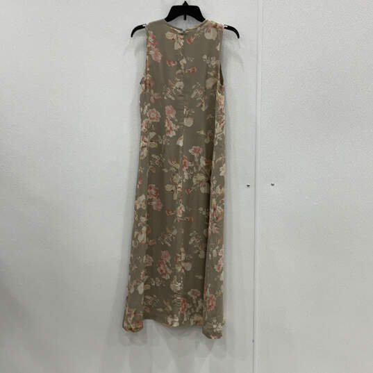 Womens Tan Floral Round Neck Sleeveless Back Zip Long Sheath Dress Size 6P image number 2