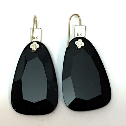 Designer Kendra Scott Marty Silver-Tone Classic Crystal Stone Drop Earrings image number 1