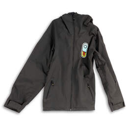 Womens Black Stretch Pockets Full-Zip Windbreaker Jacket Size Large
