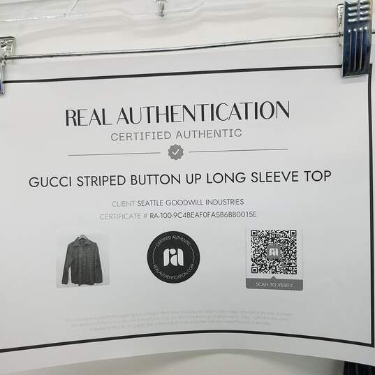 AUTHENTICATED Gucci Striped Button Up Long Sleeve Top Size 16.5 image number 6