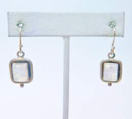 Ethereal 925 Moonstone Cabochon Rectangle Granulated Drop Earrings Moon & Star Band Ring & Curb Chain Bracelet 15.3g alternative image