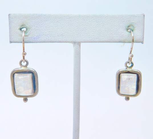Ethereal 925 Moonstone Cabochon Rectangle Granulated Drop Earrings Moon & Star Band Ring & Curb Chain Bracelet 15.3g image number 2