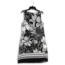 Womens Black White Floral Sleeveless Round Neck Back Zip Shift Dress Size L