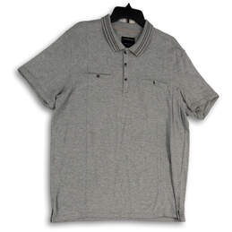 Mens Gray Collared Pockets Short Sleeve Button Front Polo Shirt Size XL