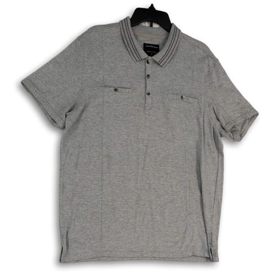 Mens Gray Collared Pockets Short Sleeve Button Front Polo Shirt Size XL image number 1