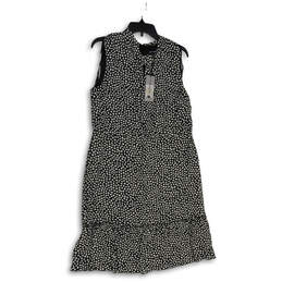 NWT Womens Black White Polka Dot Sleeveless Ruffle Hem A-Line Dress Size 14
