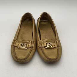 Tory Burch Womens Kendrick Gold Leather Moc Toe Slip-On Loafer Flats Size 7 M