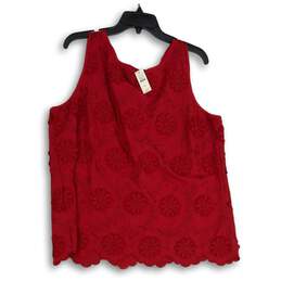 NWT Talbots Womens Red Embroidered Round Neck Sleeveless Blouses Top Size XL