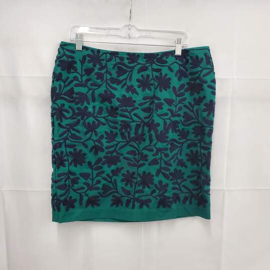 Boden WM's Cotton Blend Green & Blue Embroidered Skirt Size 12 US image number 1