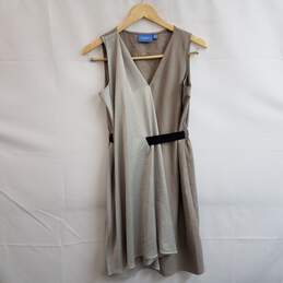 Women's sleeveless mixed media beige faux wrap dress XS