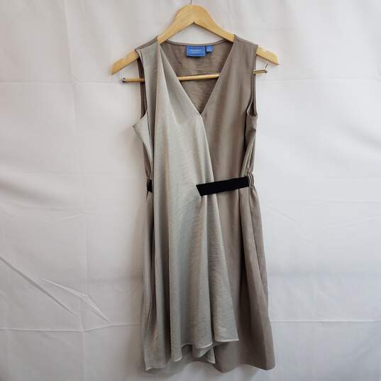 Women's sleeveless mixed media beige faux wrap dress XS image number 1