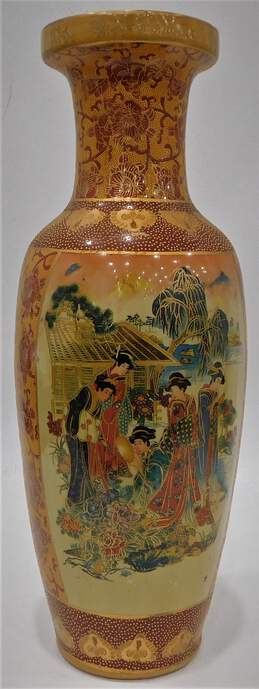 Vintage Asian Enamel Folk Art Satsuma Style Large Vase Home Decor
